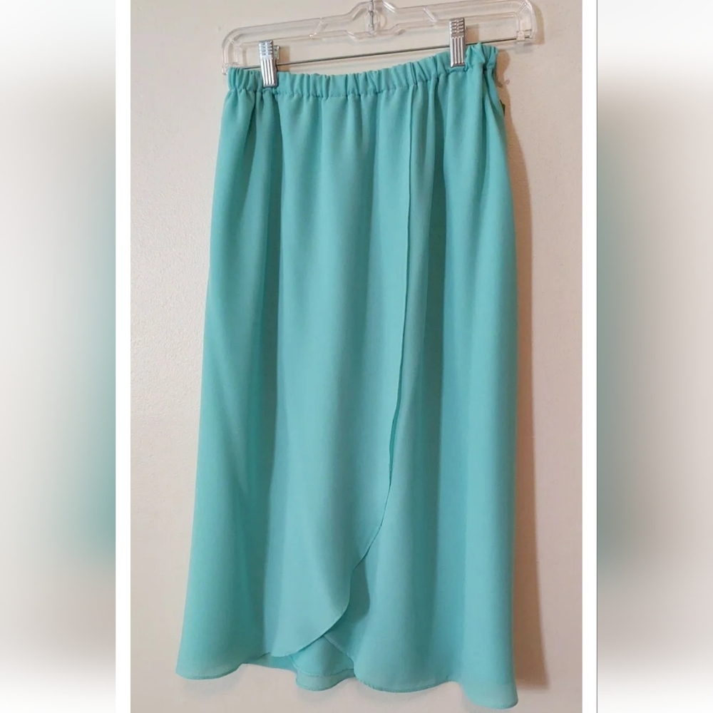 Vintage Wrap Front Skirt Teal Blue Green Size 10 NWT Flowy New W/Tags Old Stock